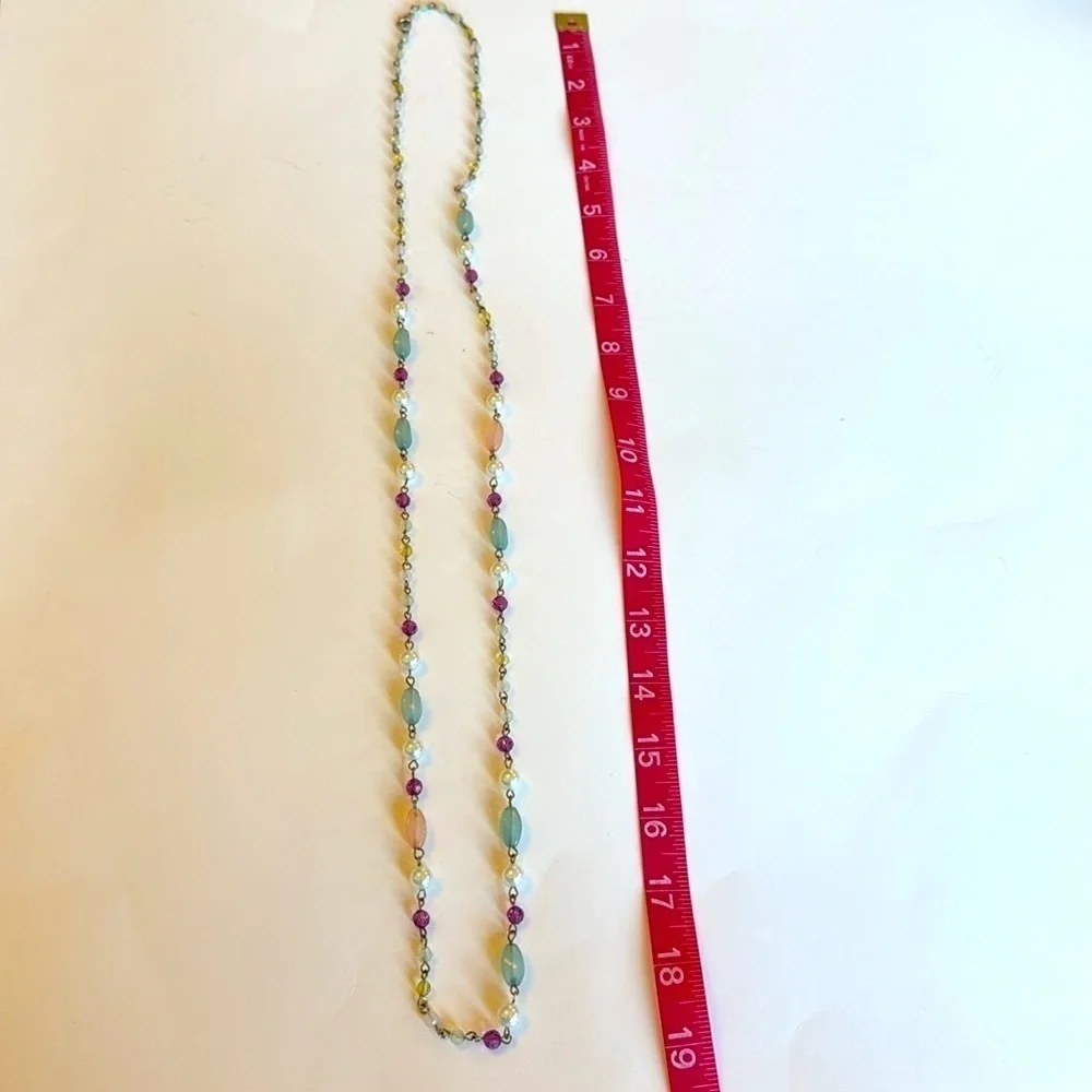 Elegant Multi-Color Beaded Necklace and  Silver Tone and Aqua Earring Set